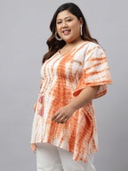 Janasya Women's Off White Cotton Tie Dye Casual Kaftan Tunic | Grocsy