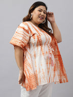 Janasya Women's Off White Cotton Tie Dye Casual Kaftan Tunic | Grocsy