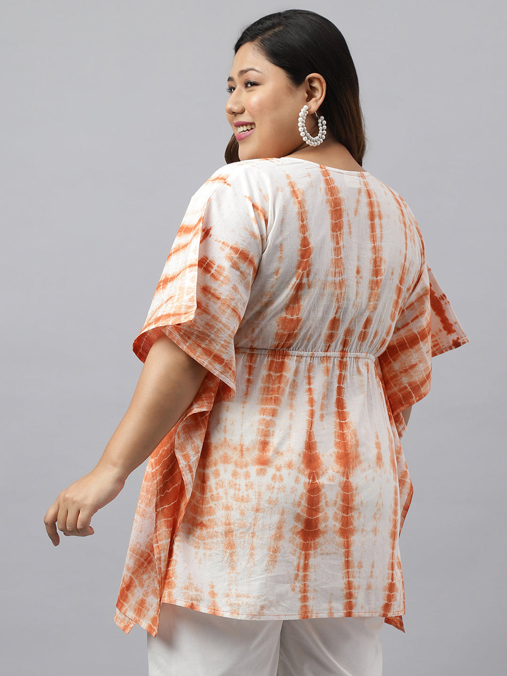 Janasya Women's Off White Cotton Tie Dye Casual Kaftan Tunic | Grocsy
