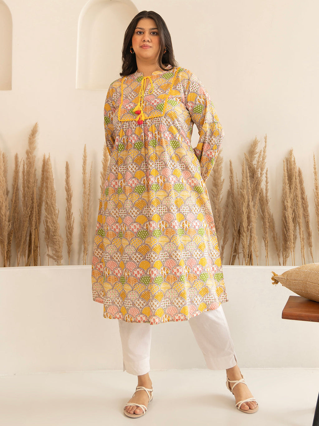 Janasya Multicolor Cotton Ethnic Motifs kurta | Grocsy