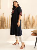 Janasya Black Rayon Yoke Embroidered kurta | Grocsy