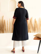 Janasya Black Rayon Yoke Embroidered kurta | Grocsy