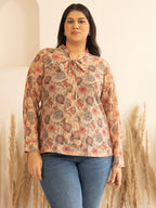 Janasya Peach Georgette Floral Printed Casual Top | Grocsy