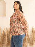 Janasya Peach Georgette Floral Printed Casual Top | Grocsy