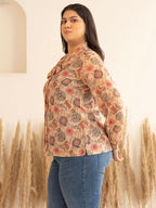 Janasya Peach Georgette Floral Printed Casual Top | Grocsy