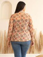 Janasya Peach Georgette Floral Printed Casual Top | Grocsy