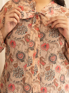 Janasya Peach Georgette Floral Printed Casual Top | Grocsy