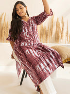 Janasya Light Brown Cotton Tie-dye Printed kurta | Grocsy