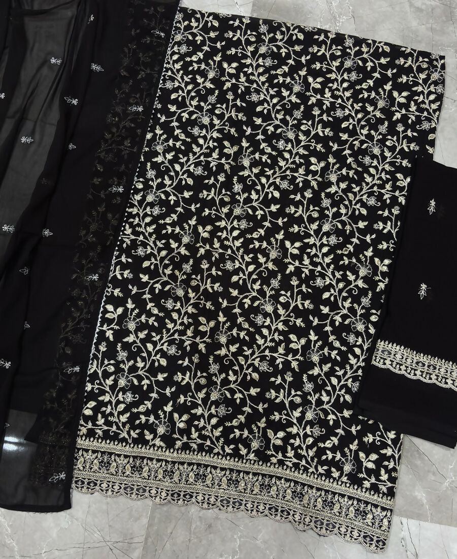 KC Black Straight Suit For Women Georgette Fabric | Grocsy