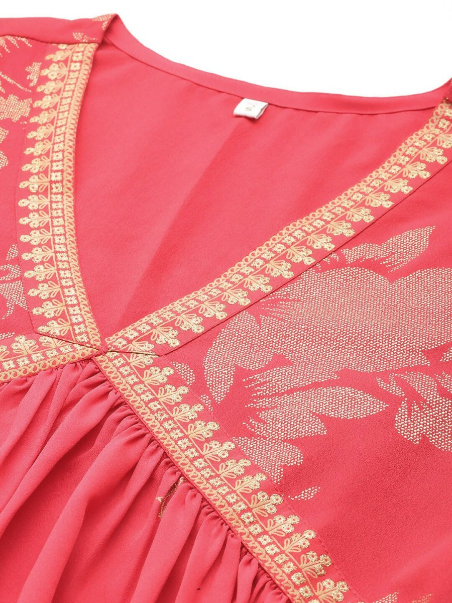 Ahalyaa Women Floral Printed Tunic with Palazzos - Red Color | Grocsy