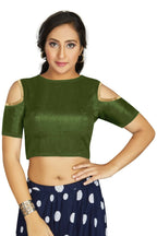 Aastha Fashion Women's Mehendi Art Silk Cold Shoulder Sleeve Readymade Blouse | Grocsy
