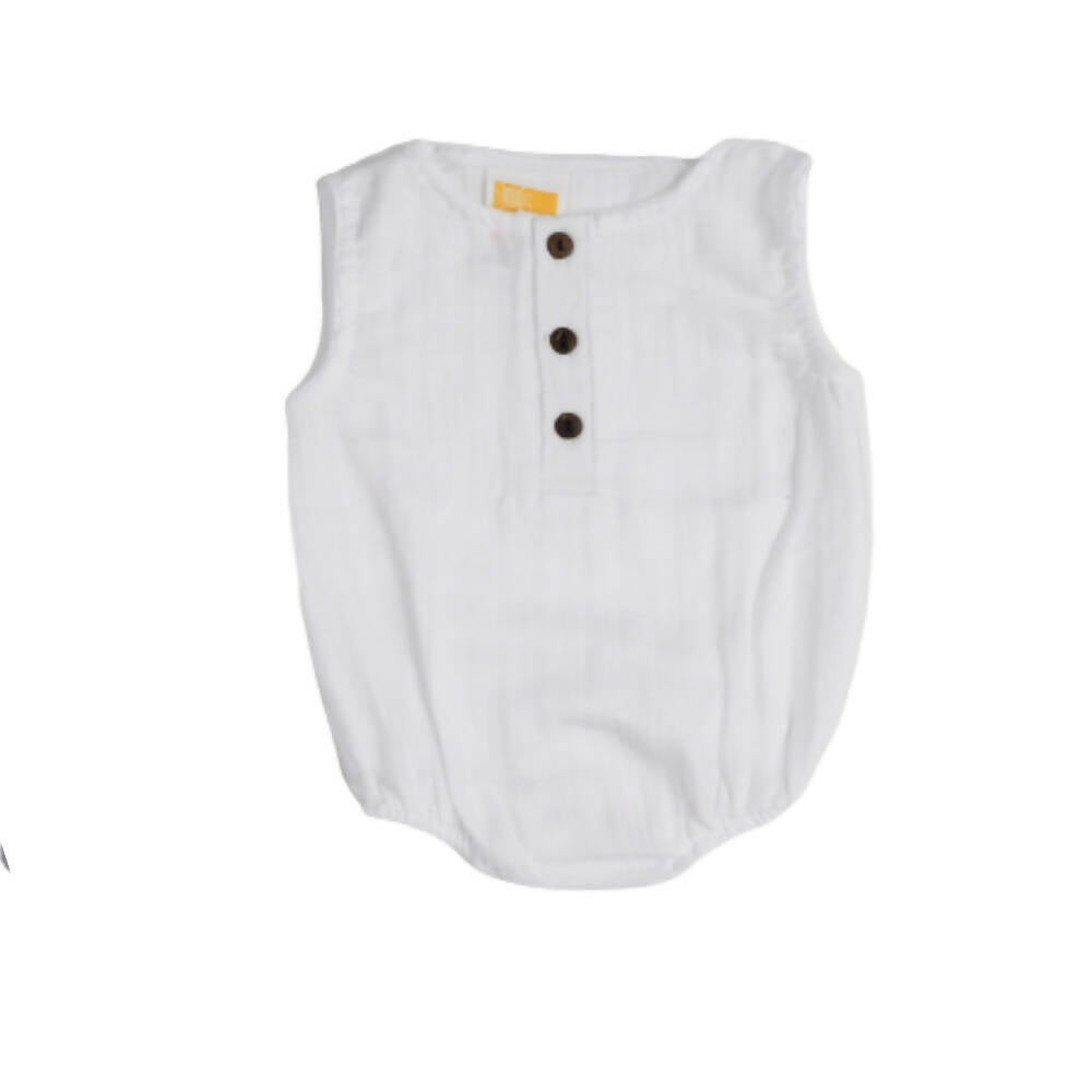 Sunshine Baby Cute Organic Muslin Cotton Sleeveless Rompers For Babies - White | Grocsy