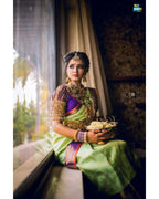 DEIANA'S Beautiful Designer Golden zari Soft Lichi Silk Saree - Pista | Grocsy