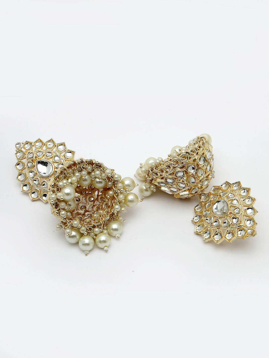 NVR Women Gold-Polished Handcrafted Kundan Jhumka Earrings | Grocsy