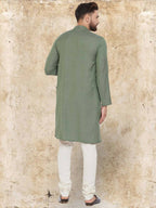 Even Apparels Cotton Linen Green Kurta - Green | Grocsy