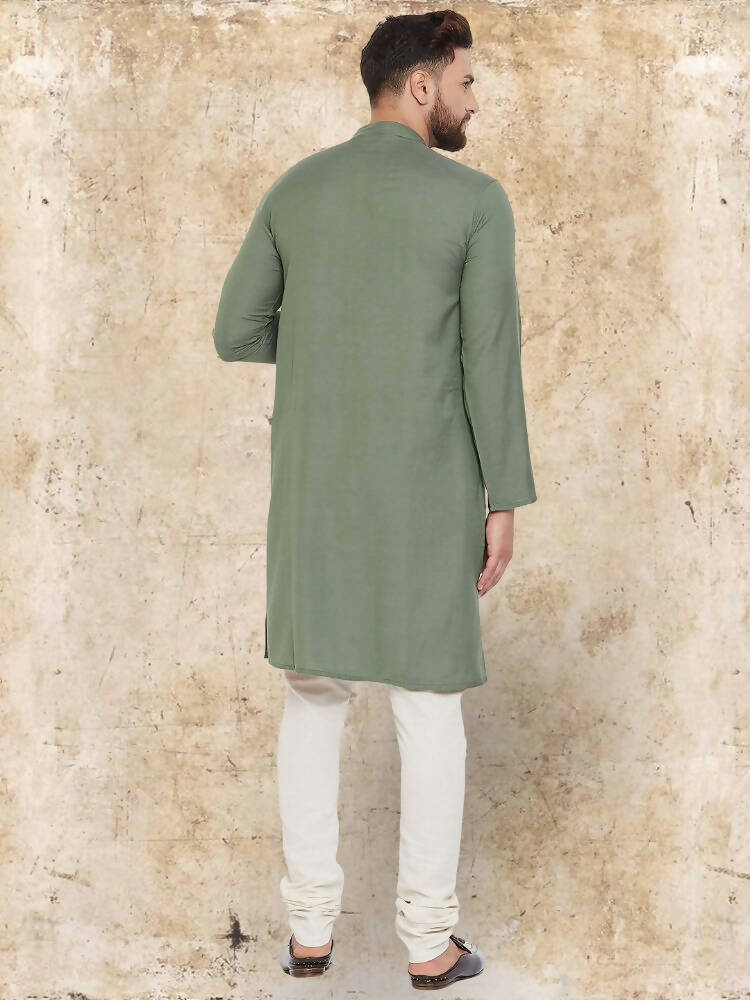 Even Apparels Cotton Linen Green Kurta - Green | Grocsy