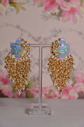 Sky Blue And Pink Ethnic Enamel Meenakari Lotus Earrings By House of Ree - Swadesiicart
