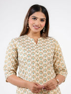 Aramya Straight Soft Cotton Floral Print Women's Kurta Set - Off White | Grocsy