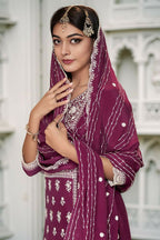 Ethnic Festive Wear Premium Chinon Fabric Wine Stitched Suit With Dupatta-Zeeya | Grocsy