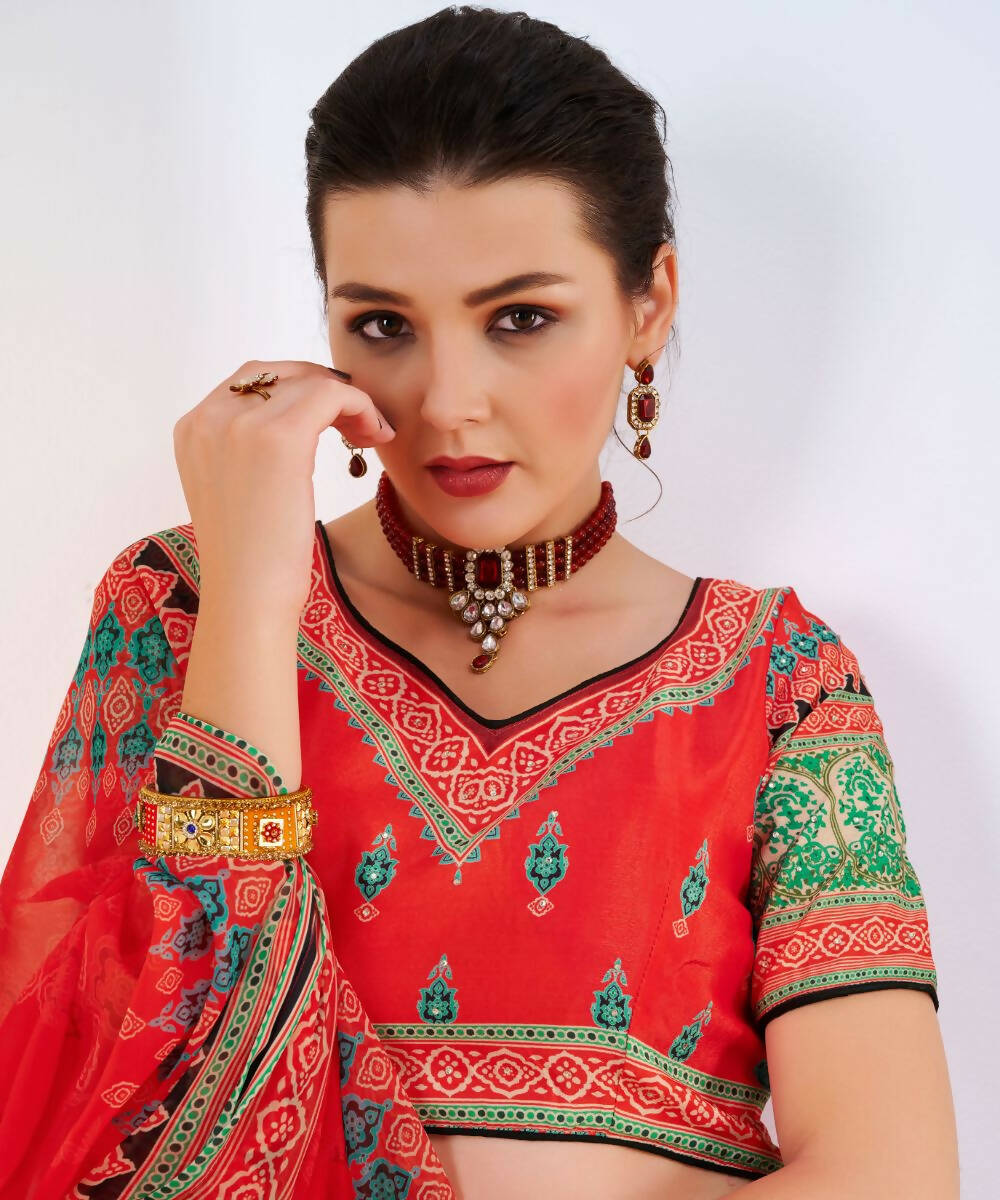Wedding Designer Red Chinon Lehengha Choli - Anbazaar | Grocsy