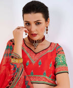 Wedding Designer Red Chinon Lehengha Choli - Anbazaar | Grocsy