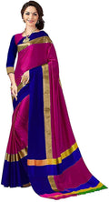Vamika Pink and Navy Blue Cotton Silk Weaving Saree (Shreeji Pink Blue) | Grocsy