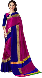 Vamika Pink and Navy Blue Cotton Silk Weaving Saree (Shreeji Pink Blue) | Grocsy