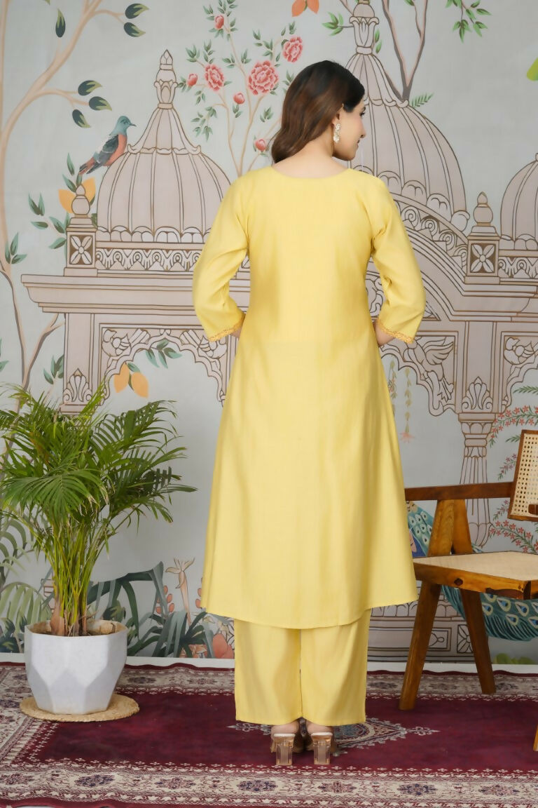 Ethnic Festive Wear Viscose Roman Silk Yellow Stitched Pant Pair - Rashmika | Grocsy