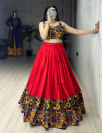Yash Enterprise Red Rayon Cotton Embroidery Semi Stitched Navratri Chaniya Choli | Grocsy