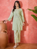 Joban Fashion Embroidery Green Pure Cotton Cord Set | Grocsy