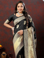 Lorenvalley Fashion Black Soft Silk Woven Design Gold Zari Weaving Saree | Grocsy