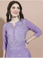 Cheera Women Stylish Hand Block Printed Cotton Blend Flared Kurta - Purpale | Grocsy