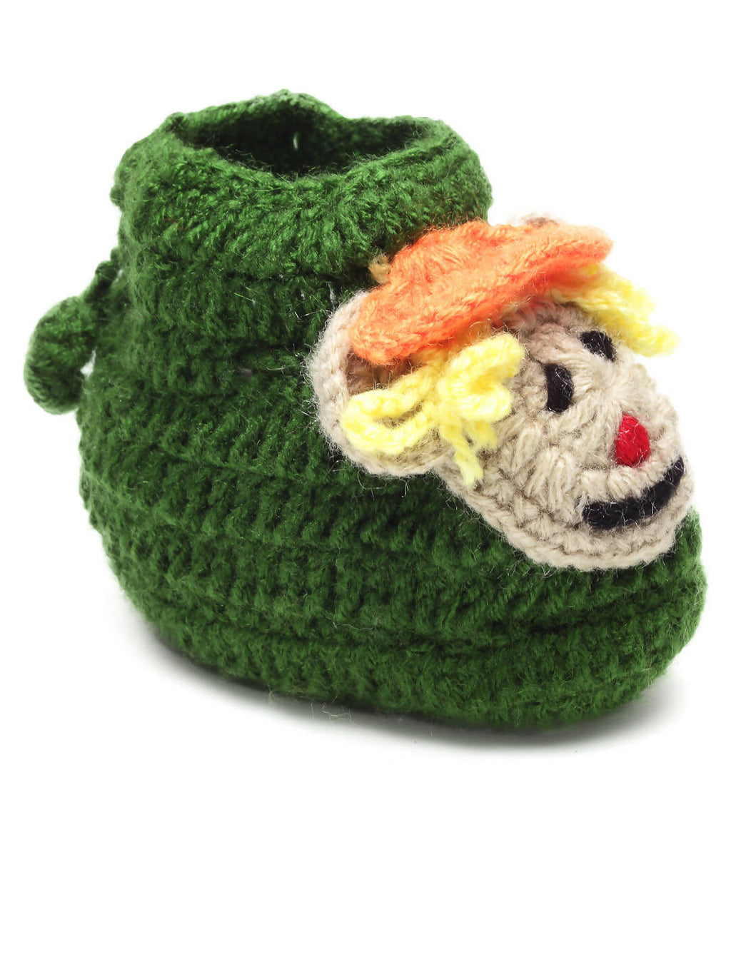 Chutput Kids Woollen Hand Knitted Human Face Booties - Green | Grocsy