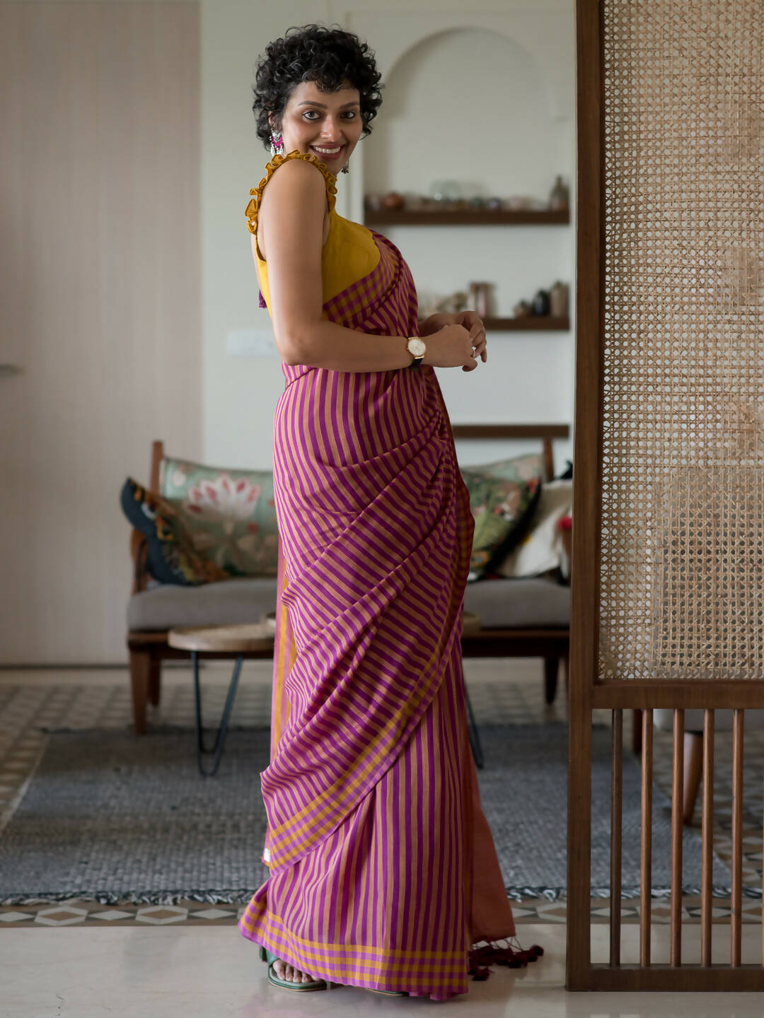 Suta Mustard Woven Design Pure Cotton Saree | Grocsy