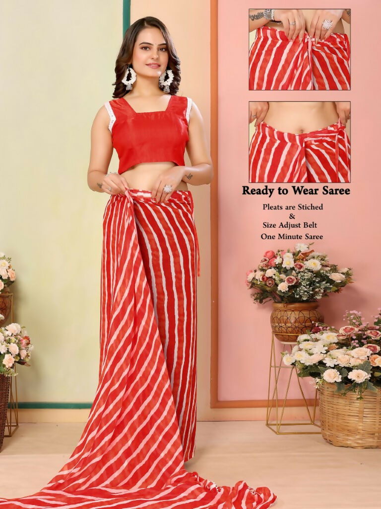 Red Georgette Designer Printed Ready To Wear Saree - Elite | Grocsy
