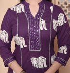 Miravan Womens Purple Cotton Animal Print Kurta With Palazzo And Dupatta | Grocsy