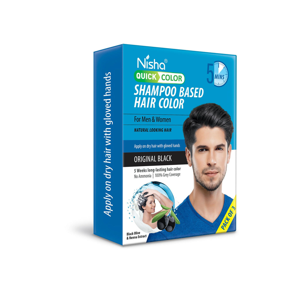 Nisha Quick Color Shampoo Hair Color-Original Black | Grocsy