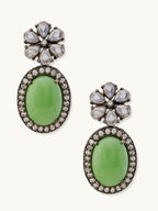Nuyug Antique Silver Plated Crystal Studded Faux Jade Stones Embellished Necklace Set | Grocsy