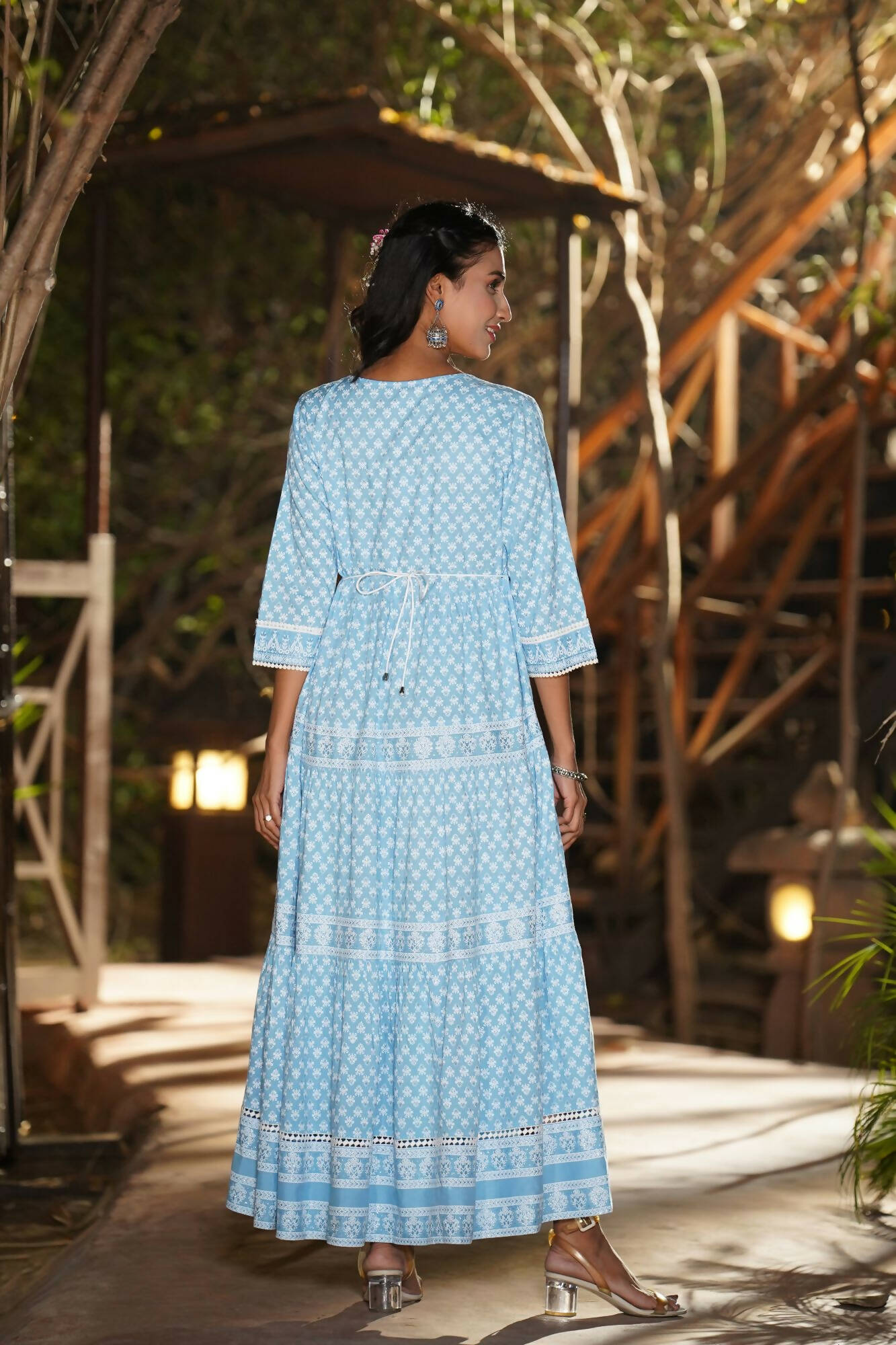 Juniper Women Blue Rayon Printed Tiered Dress | Grocsy