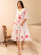 Janasya Off White Dobby Georgette Tie & Dye Fit & Flare Dress | Grocsy