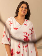 Janasya Off White Dobby Georgette Tie & Dye Fit & Flare Dress | Grocsy