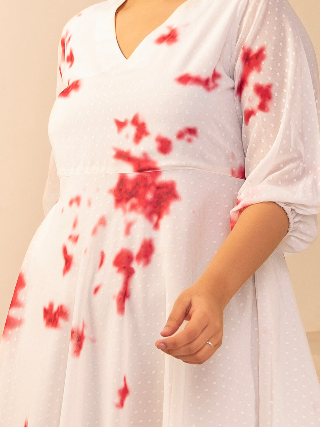 Janasya Off White Dobby Georgette Tie & Dye Fit & Flare Dress | Grocsy