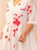 Janasya Off White Dobby Georgette Tie & Dye Fit & Flare Dress | Grocsy