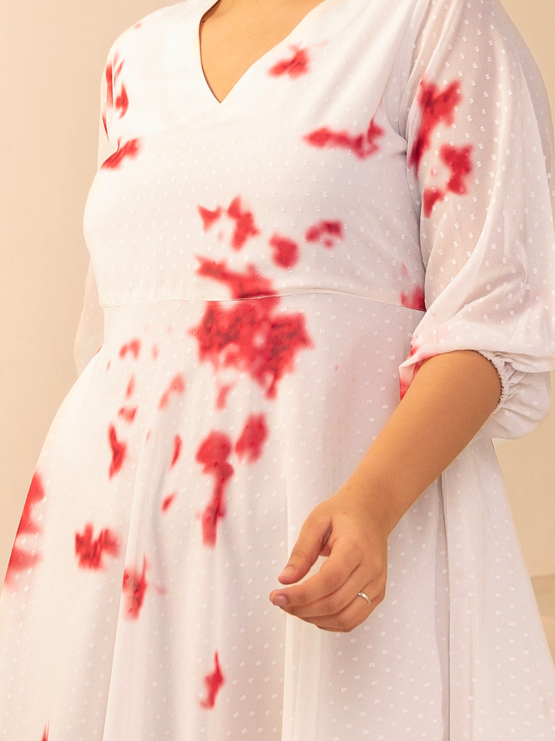 Janasya Off White Dobby Georgette Tie & Dye Fit & Flare Dress | Grocsy
