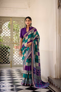 Vastranavya Purple Viscose Chanderi Printed with Temple Border Saree & Unstitched Blouse | Grocsy