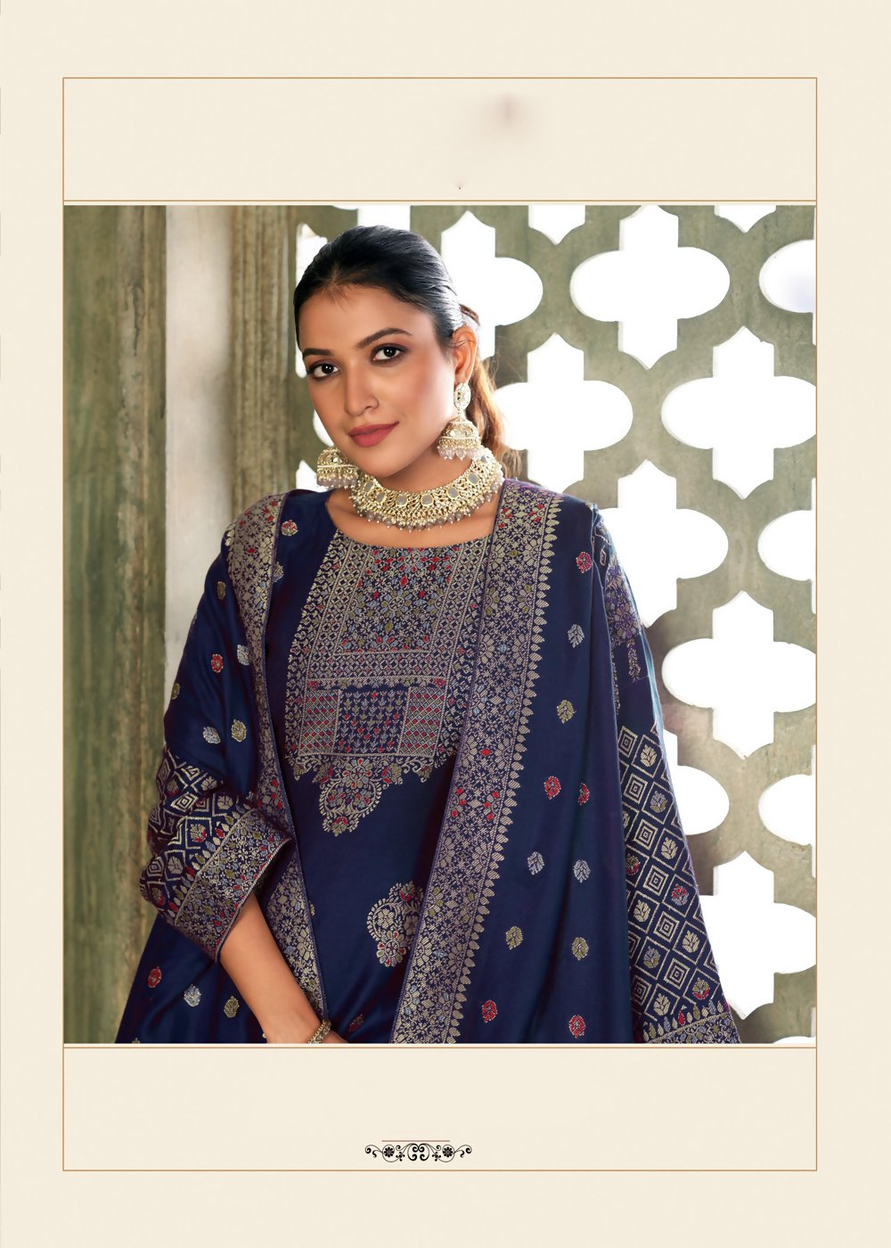 Blue Viscose Pasmina Mina Work Kurta & Bottom with Dupatta - Paridhi | Grocsy