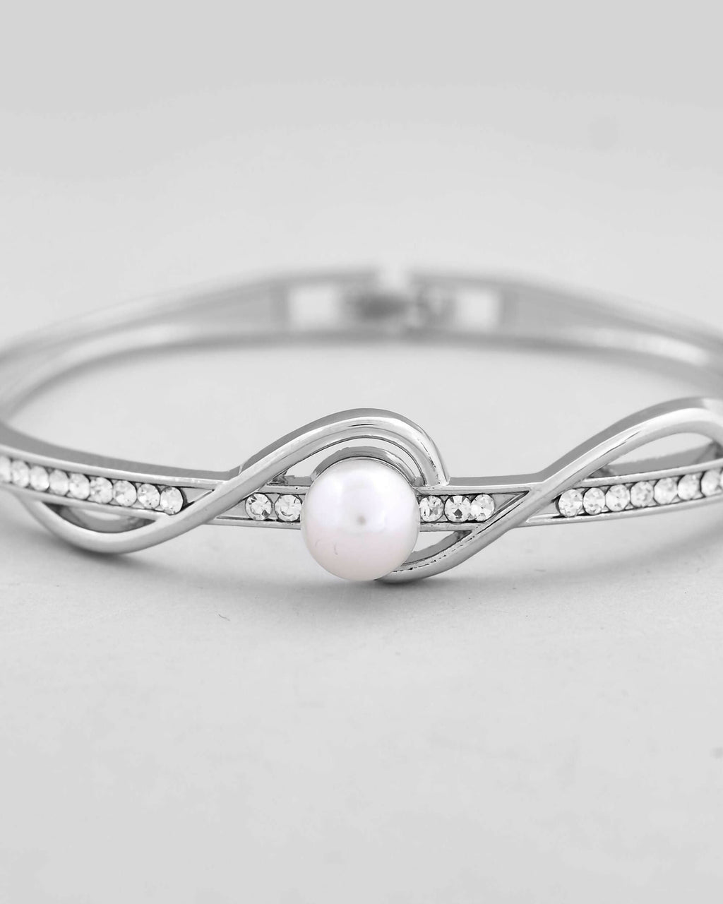 VOJ Silver Plated Pearl & Crystal Studed Bracelet | Grocsy