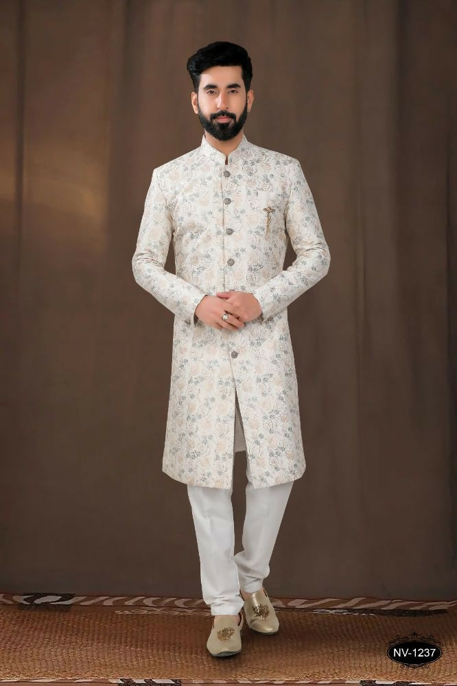 Joban Fashion Men's Off-White Base Silk Kurta with Pyjama | Grocsy