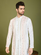 Vastranavya White Exclusive Festival Wear Pure Viscose Rayon Sequence & Foil Mirror Heavy Embroidered Work Kurta | Grocsy