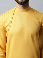 Even Apparels Yellow Color Pure Cotton Men's Kurta With Side Placket (SLD1130) | Grocsy